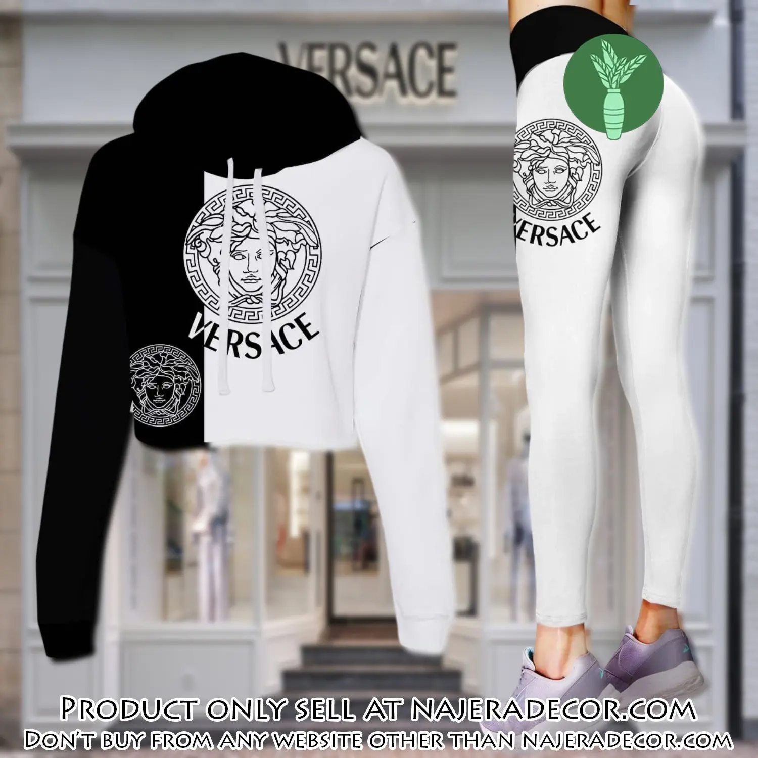 Versace black white luxury brand clothes leggings and crop top set for women njr2642860